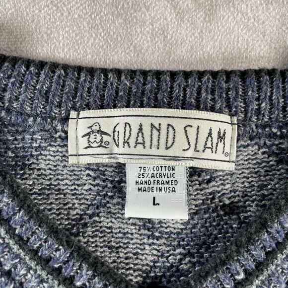 90’s Grand Slam Hand Framed Grandpa Style Golf Cozy Blue Knit Sweater - Picture 5 of 5